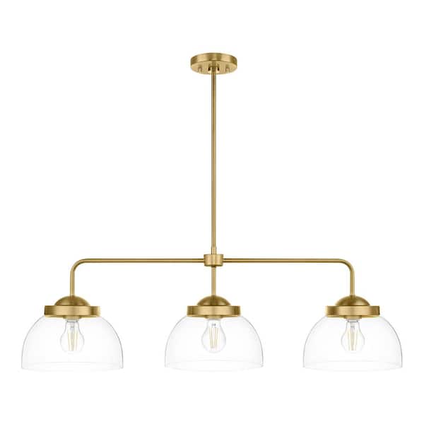 Home Decorators Collection Lowry 3-Light Brushed Gold Pendant Light with Clear Glass Shades