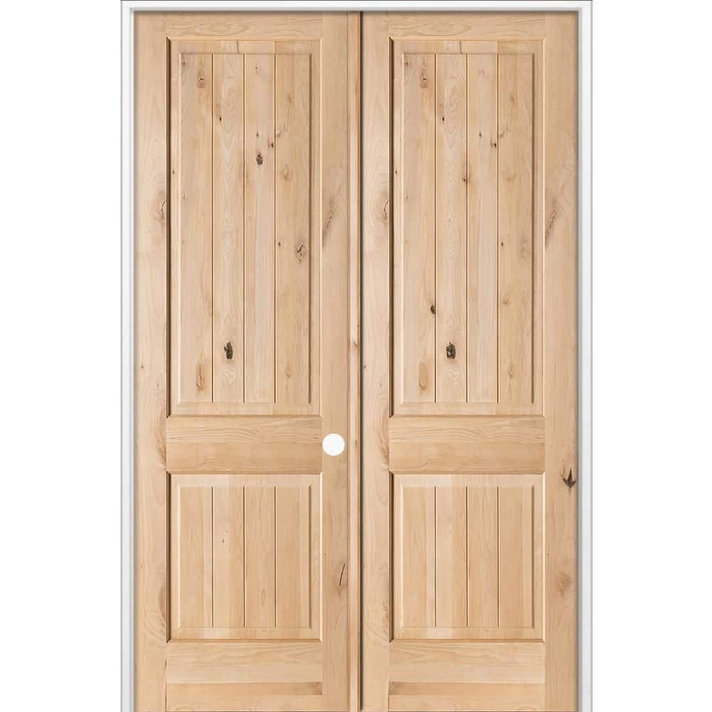64 in. x 96 in. Knotty Alder 2-Panel V-Groove Solid Wood Left-Active Unfinished Wood Double Prehung Interior Door price history on PriceWatchPro