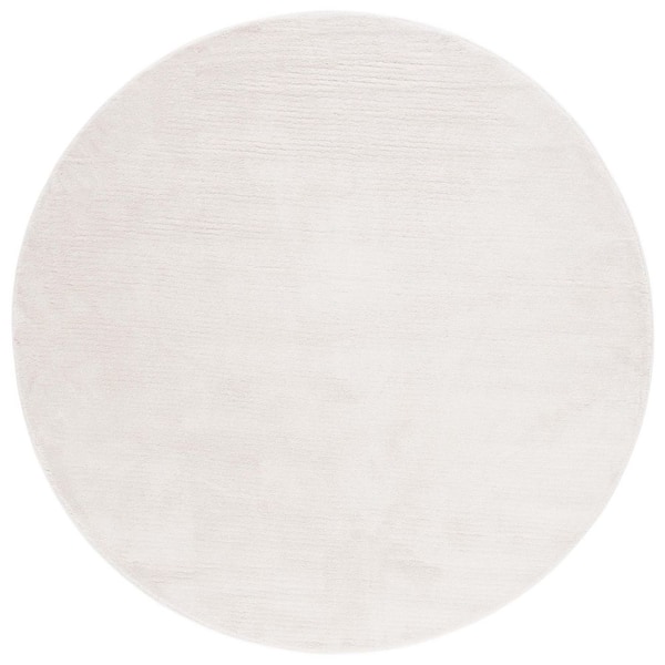 Non-Slip 7 ft. x 7 ft. Ivory Solid Color Round Area Rug