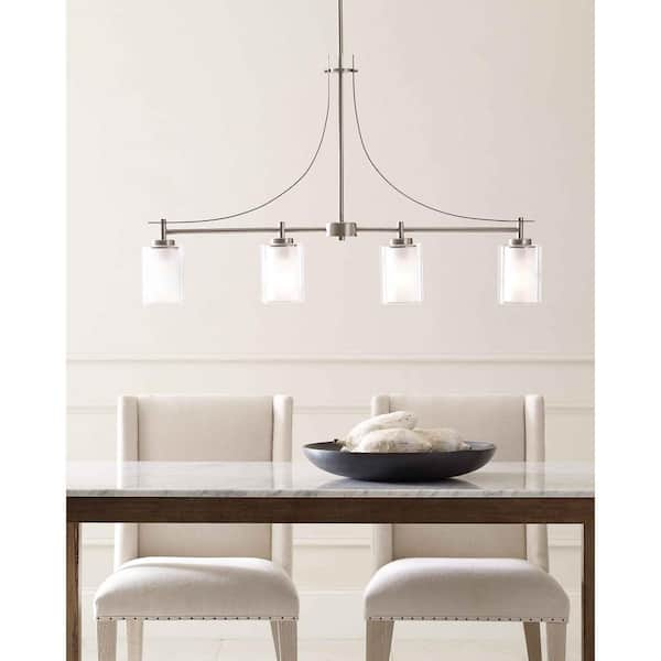 Elmwood Park 4-Light Brushed Nickel Hanging Dining Room Island Pendant with Satin Etched Glass Shades