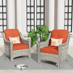 Eureka Gray Modern Wicker Outdoor Lounge Chair Seating Set with Red Cushions (2-Pack)