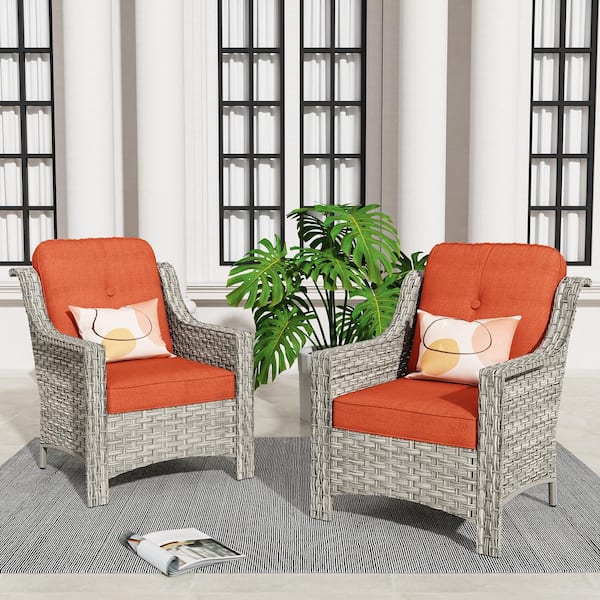 Eureka Gray Modern Wicker Outdoor Lounge Chair Seating Set with Red Cushions (2-Pack)