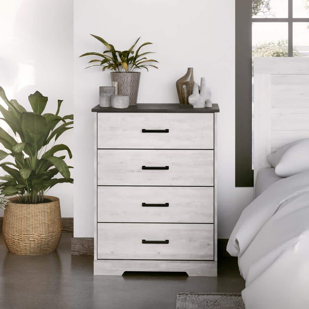 Rustic Gray and White 4-Drawer Farmhouse Chest