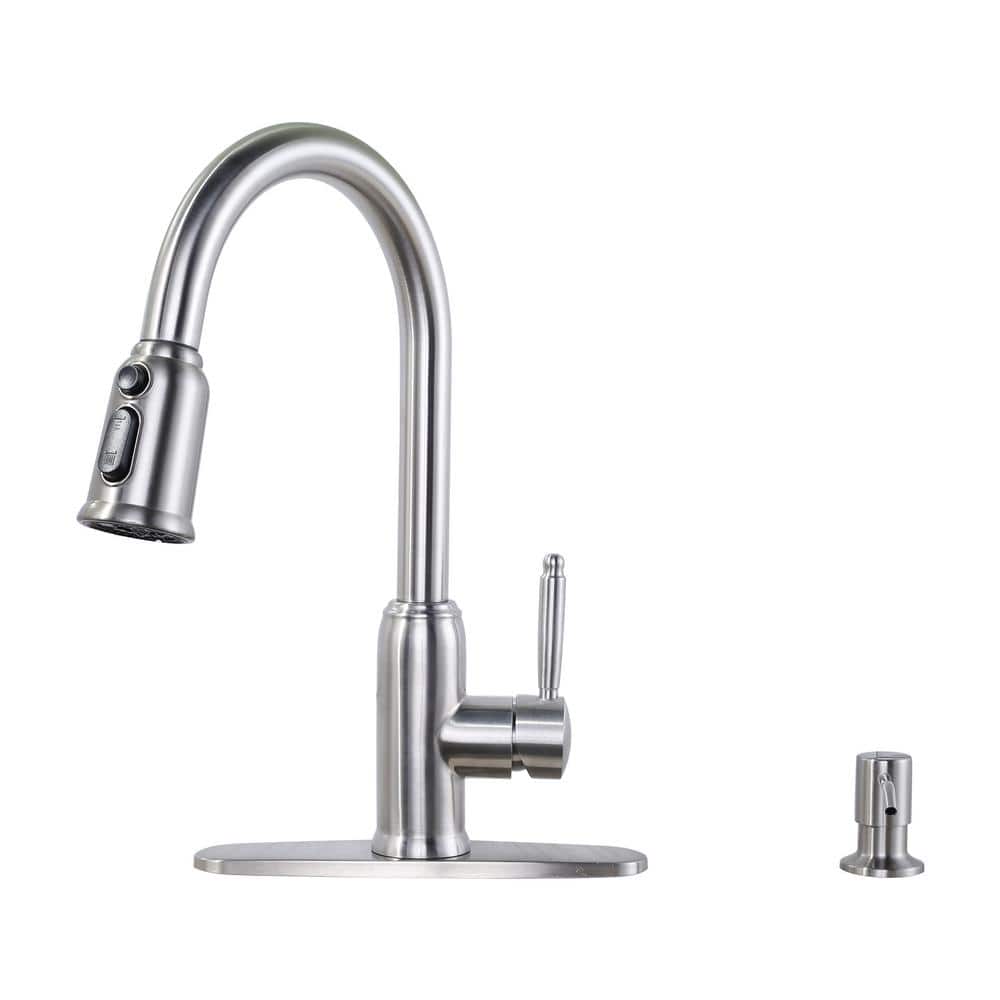 3-Functions Single Handle Pull Down Sprayer Kitchen Faucet with Soap Dispenser in Stainless Steel Brushed Nickel price history on PriceWatchPro