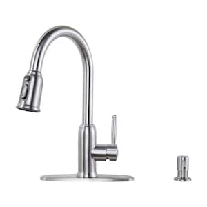 3-Functions Single Handle Pull Down Sprayer Kitchen Faucet with Soap Dispenser in Stainless Steel Brushed Nickel