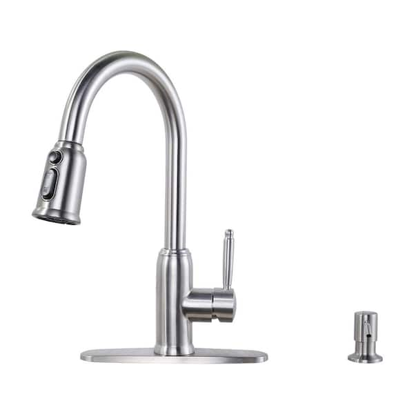 Iviga 3 Functions Single Handle Pull Down Sprayer Kitchen Faucet With Soap Dispenser In 7016