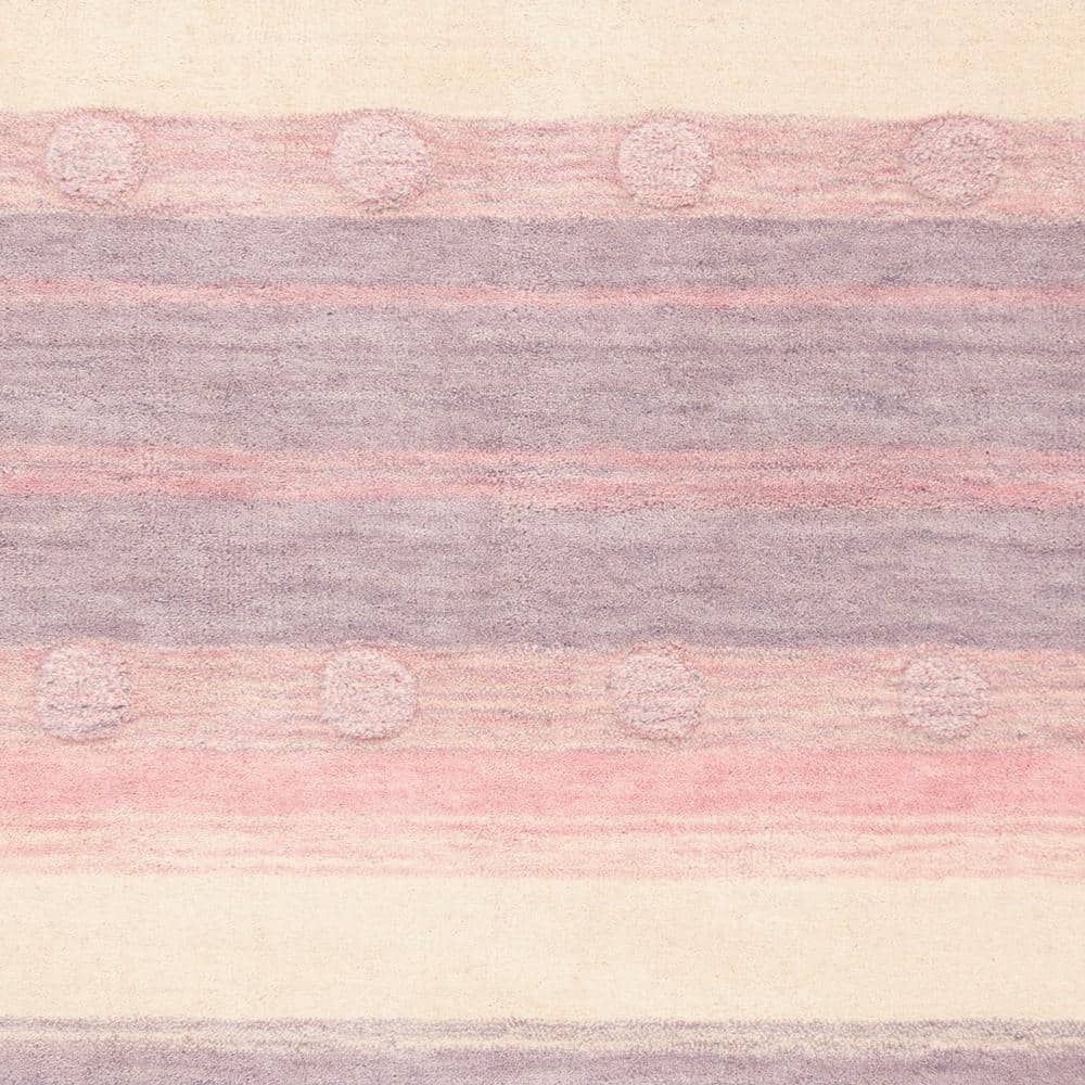 Ivory and Light Purple Round Wool Kids Rug, 5'