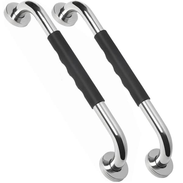 NVNOO 16 in. Stainless Steel Anti Slip Silicone Grab Bars for Bathroom, Seniors and Showers (2-Pack)