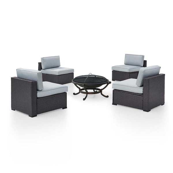 Crosley Biscayne 5-Piece Wicker Outdoor Sectional Set with Mist Cushions
