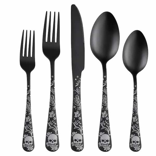 18/0 Stainless Steel Satin Finish Skull Pattern Flatware Set, Service for 8, Dishwasher Safe (40-Piece)