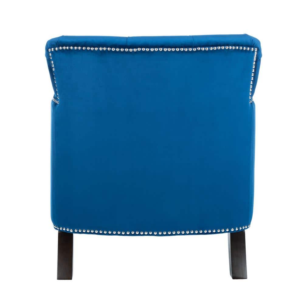 Navy Velvet Tufted Arm Chair with Espresso Wood Legs