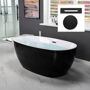 Troyes 59 in. Acrylic FlatBottom Double Ended Bathtub with Matte Black Overflow and Drain Included in Black