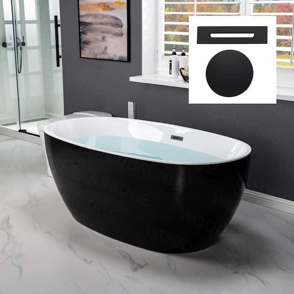 WOODBRIDGE Troyes 59 in. Acrylic FlatBottom Double Ended Bathtub with Matte Black Overflow and Drain Included in Black