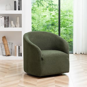 Green Modern Boucle Upholstered Swivel Barrel Armchair