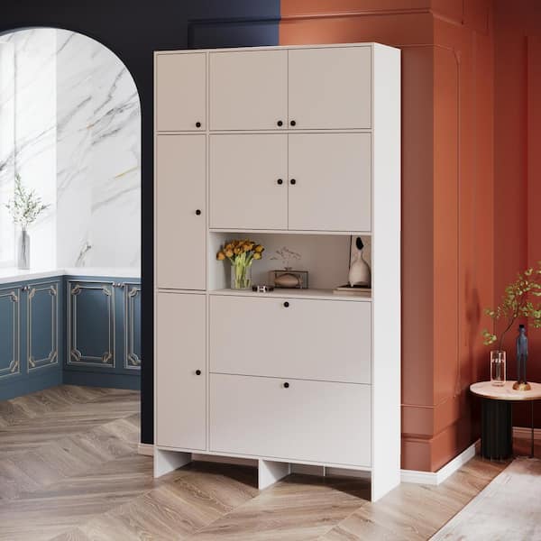 FUFU&GAGA 86.7 in. H x 47.2 in. W White Wood Shoe Storage