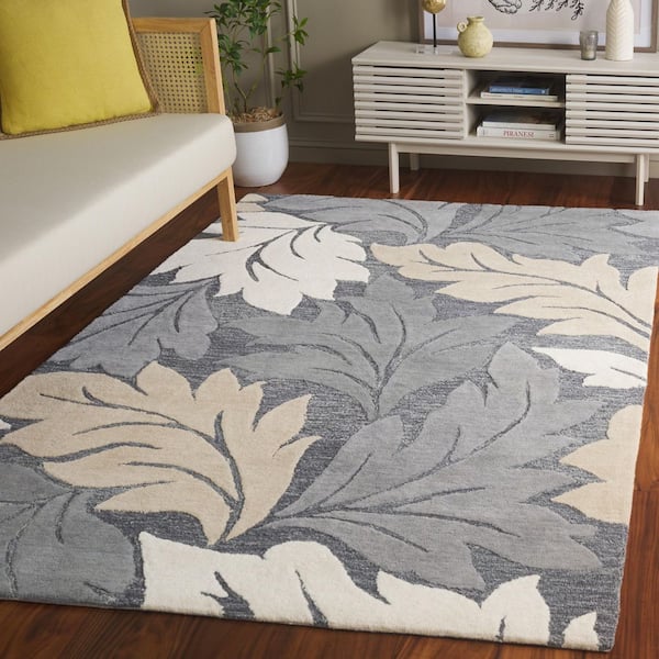 Jardin 8 ft. x 10 ft. Gray/Beige Oversized Leaf Area Rug