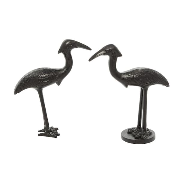 Litton Lane Black Aluminum Traditional Bird Sculpture (Set of 2)