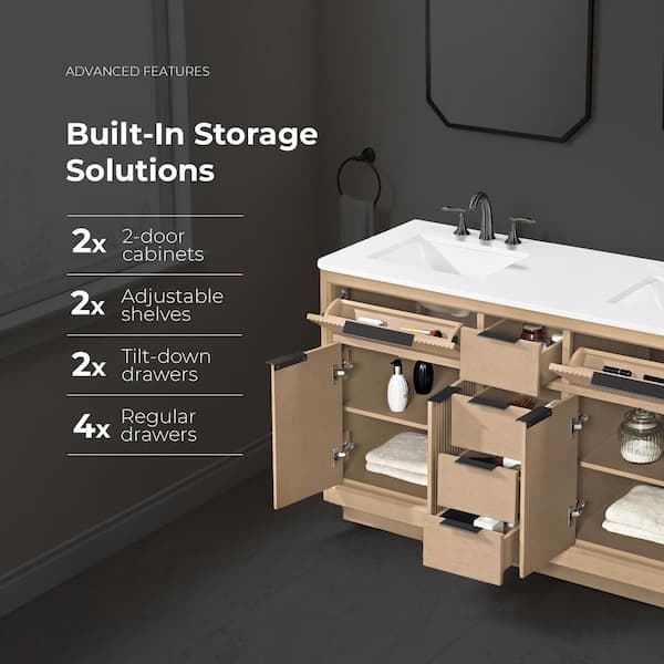 OVE Decors Xander 60 in. Double Sink Freestanding Sahara Birch
