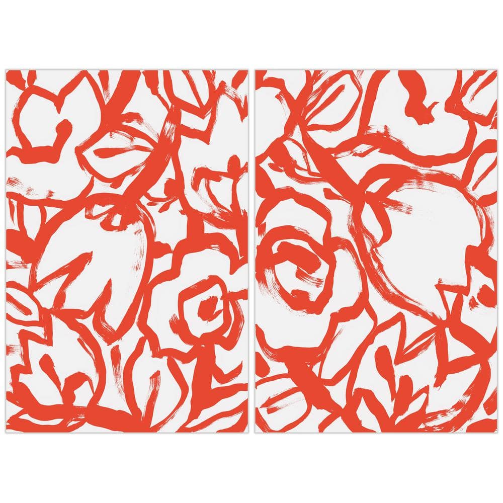 Scarlet Blooms Red Floral Tempered Glass Wall Art Set