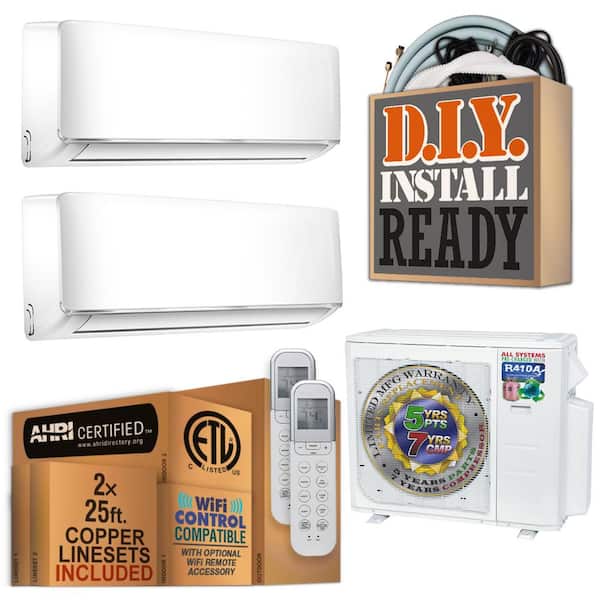 27000 BTU 2.25 Ton Dual Wall Mount Ductless Mini Split Air Conditioner with Heat Pump 220-Volt