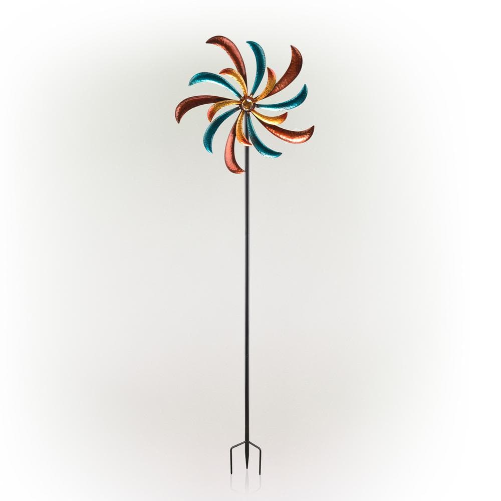 Alpine Corporation 63 in. Tall Outdoor Curved Blade Windmill Stake Kinetic  Spinner, Multicolor SLL1874 - The Home Depot