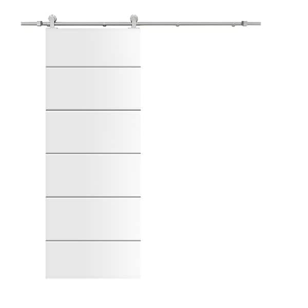 CALHOME Modern Classic Series 24 in. x 80 in. White Primed Composite MDF Paneled Interior Sliding Barn Door with Hardware Kit