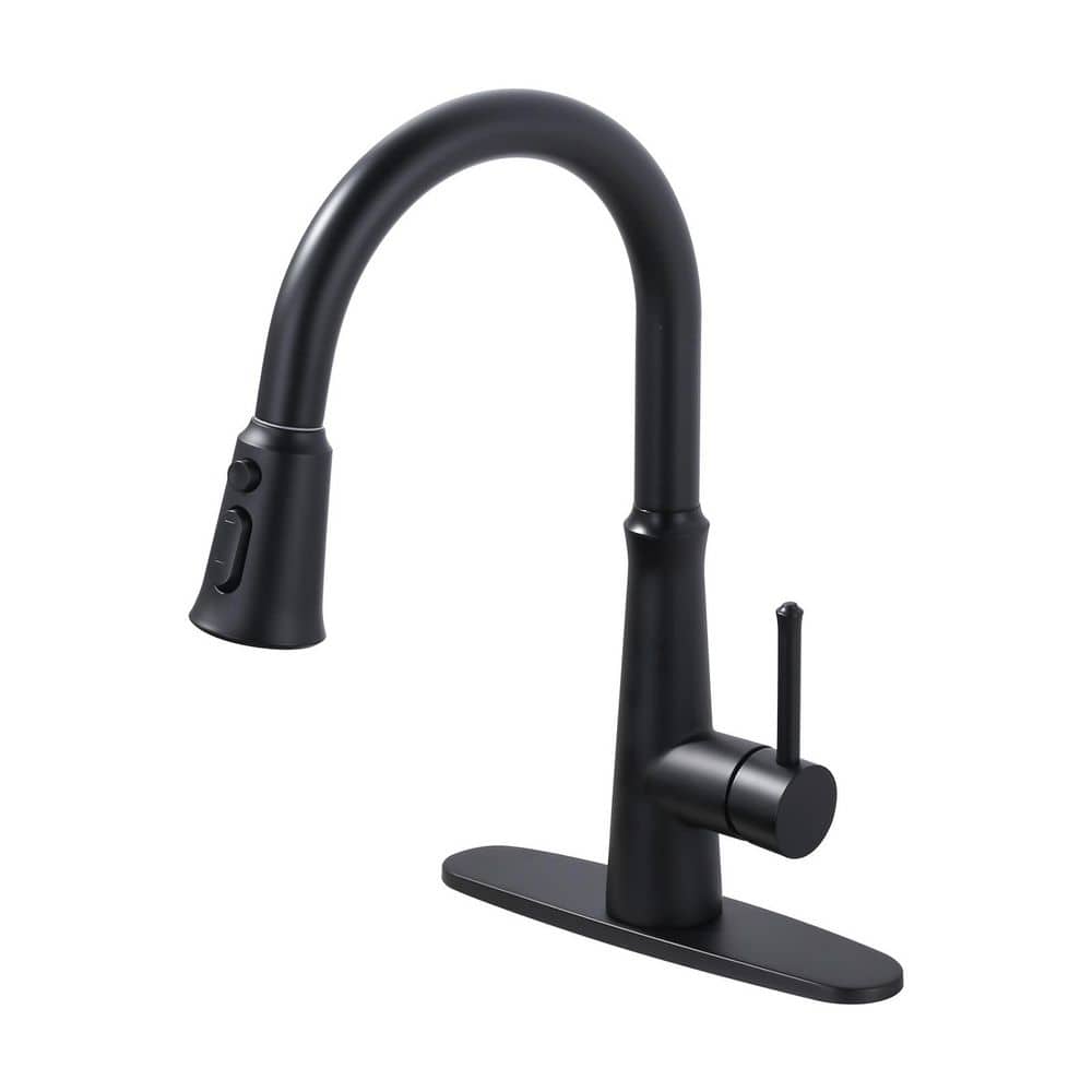 Matte Black 15 in. H Single Handle Pull Down Sprayer Kitchen Faucet with 360° Spout Swivel and 3-Spray Mode price history on PriceWatchPro