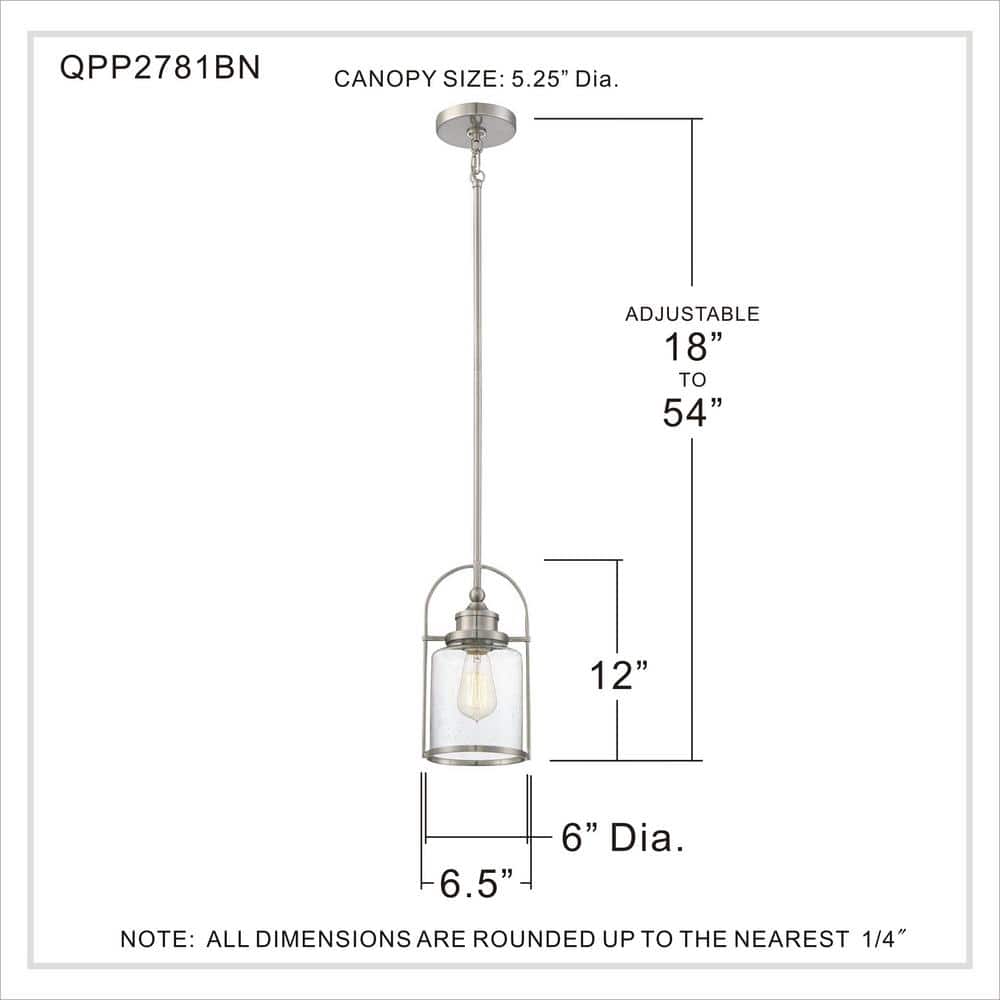 Payson Brushed Nickel 12" Mini Jar Pendant Light with Glass Shade