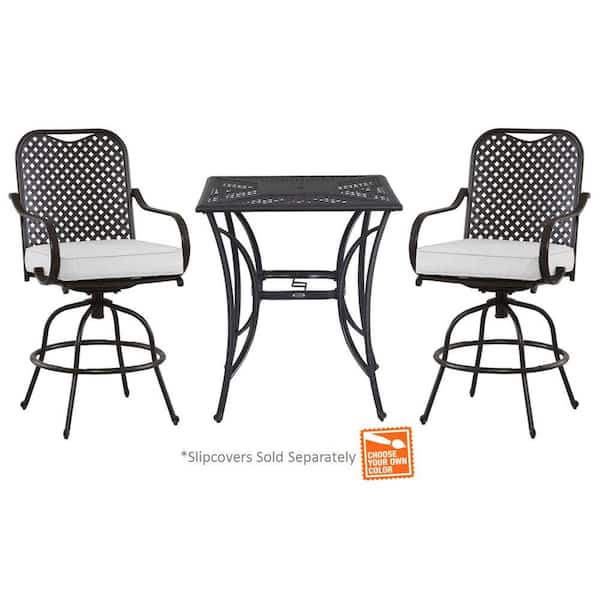 Hampton Bay Fall River 3-Piece Metal Outdoor Bar Height Dining Set with Unfinished Cushions