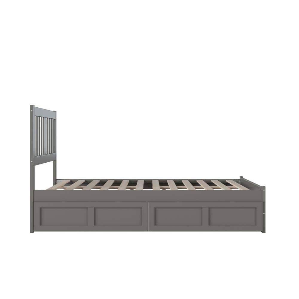 Tahoe Full Wood Frame Bed with Storage Drawers in Grey