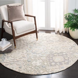 Glamour Gray/Blue 8 ft. x 8 ft. Floral Round Area Rug