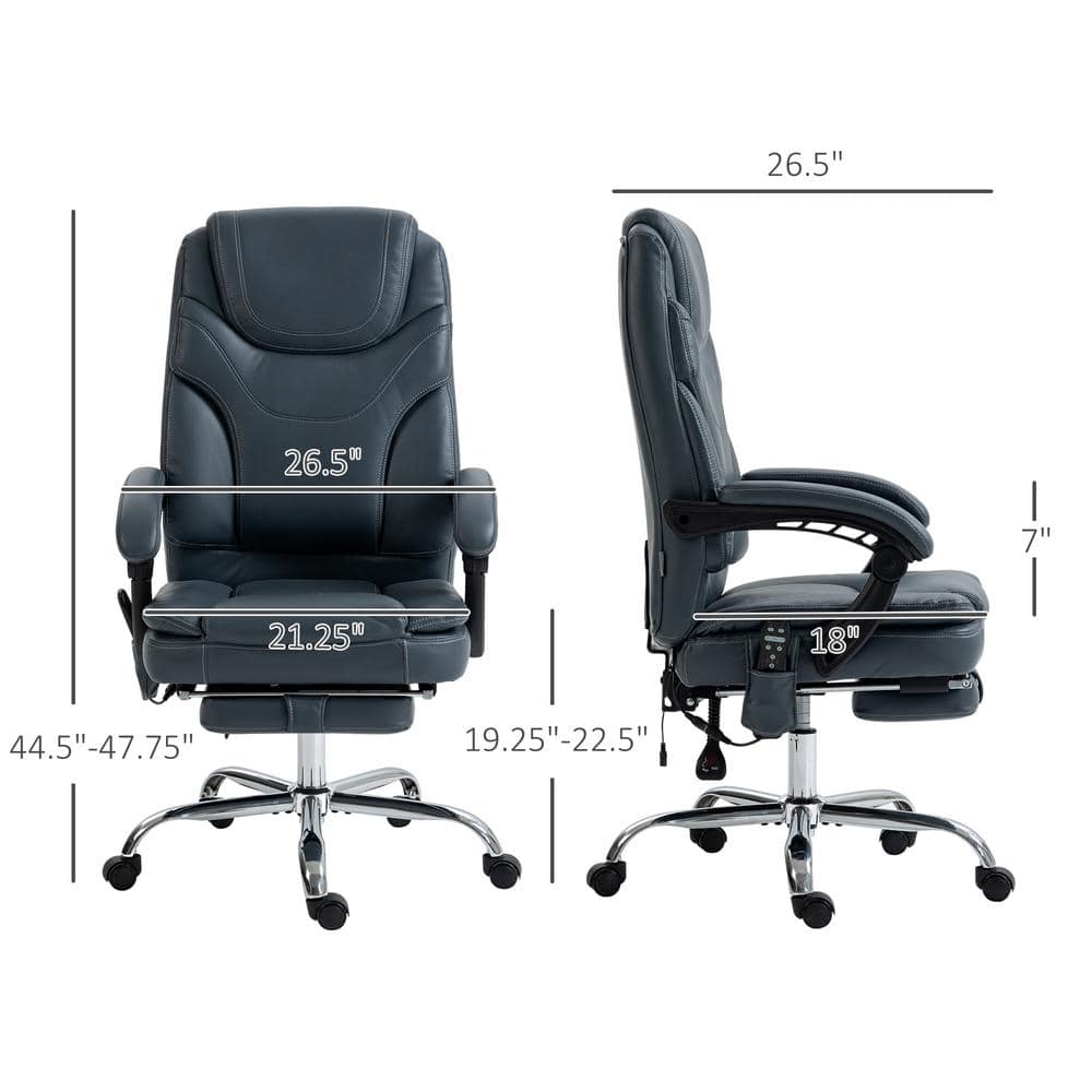 Gray PU Leather High Back Heated Massage Office Chair with Footrest