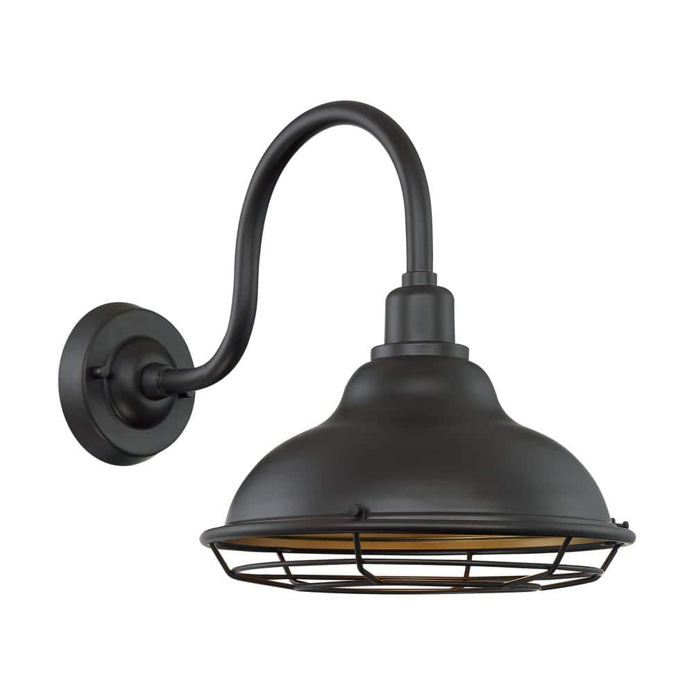 SATCO Newbridge 14.13 in. Dark Bronze and Gold Outdoor Hardwired Wall Lantern Sconce with No Bulbs Included