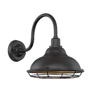 Newbridge 14.13 in. Dark Bronze and Gold Outdoor Hardwired Wall Lantern Sconce with No Bulbs Included