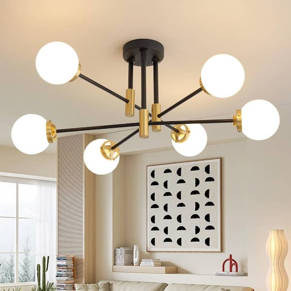 Deyidn 6-Light Vintage Black and Gold Sputnik Chandelier, Mid Century ...