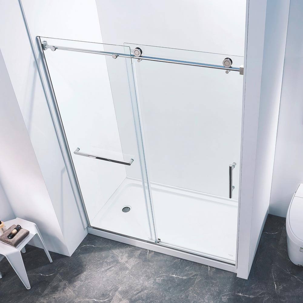 60" Chrome Semi-Frame Sliding Shower Door with Tempered Glass