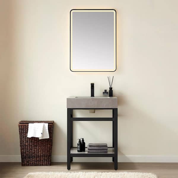 Funes 24 in. W x 22 in. D x 33.9 in. H Single Sink Bath Vanity in Matt Black Metal Stand with Grey Sintered Stone Top