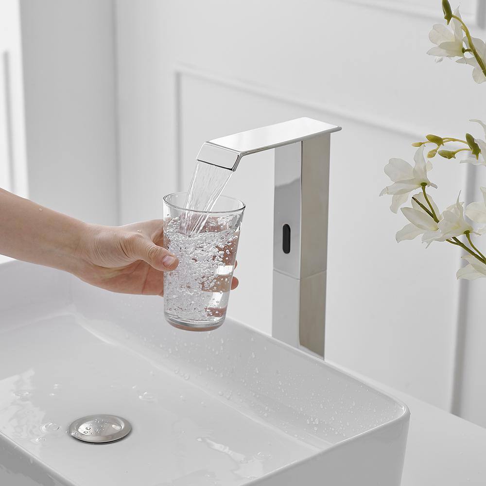 Polished Chrome Touchless Vessel Sink Faucet with Pop Up Drain