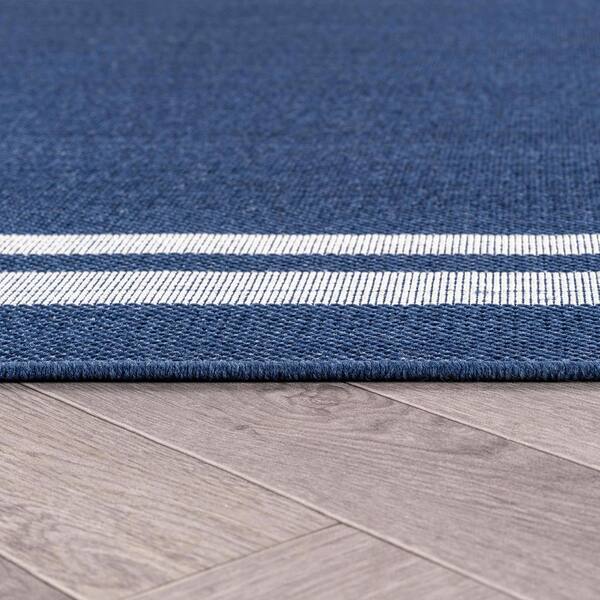 Border Navy/Ivory Easy-Care Jute-Style Indoor/Outdoor Flat Woven Area Rug 6 ft. 6 in. x 9 ft. Navy