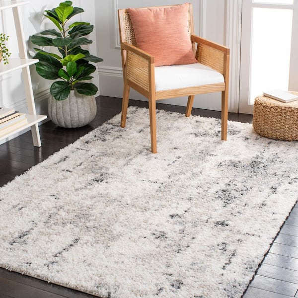 Berber Shag 8 ft. x 10 ft. Ivory/Gray Monochrome Abstract Area Rug
