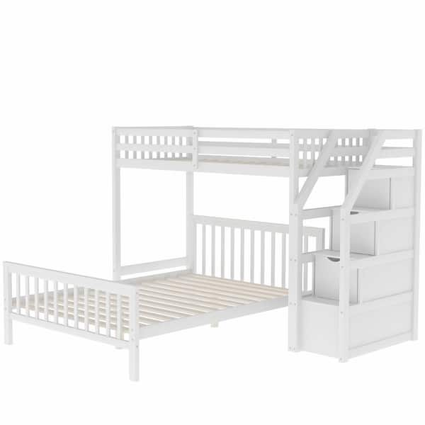 Harper & Bright Designs White Twin Over Full Loft Bed with Storage 