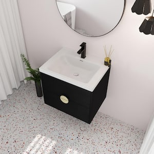 Anky 23.8 in. W x 18.5 in. D x 21.4 in. H Single Sink Bath Vanity in Black with White Ceramic Top