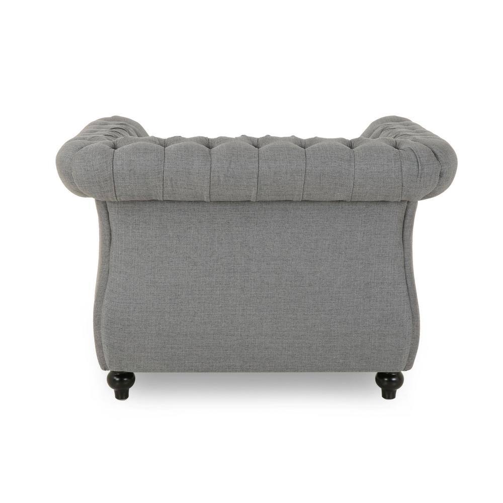 Dark Gray Velvet Chesterfield Accent Chair with Birch Wood Legs