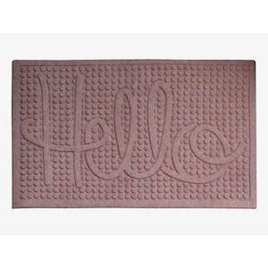 A1HC First Impression Hello Light Brown 24 in. x 36 in. Eco-Poly Entrance Mat with Anti-Slip Tire Crumb Backing