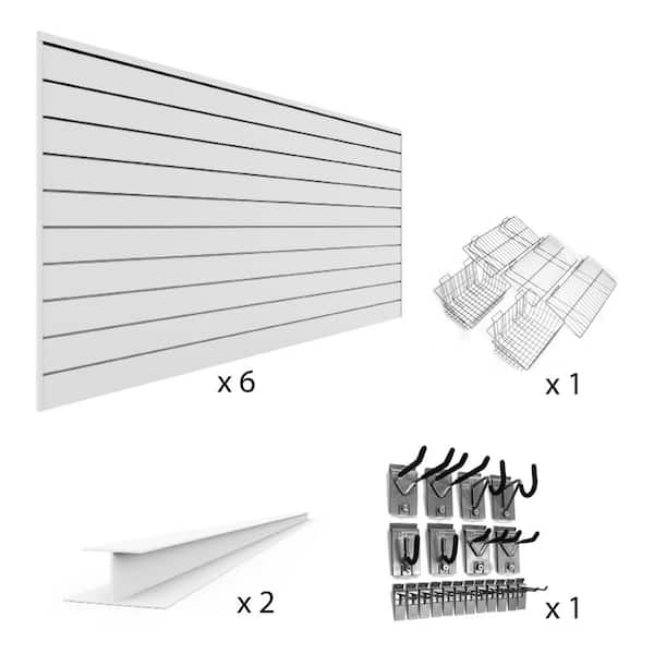 Proslat 96 in. x 48 in. (192 sq. ft.) PVC Slat Wall Panel Set White Upgrade Bundle (6-Panel Pack)