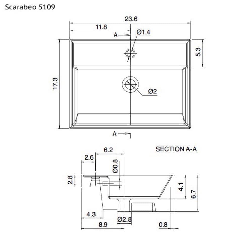 Teorema 17.3'' White Ceramic Rectangular Bathroom Sink with Overflow
