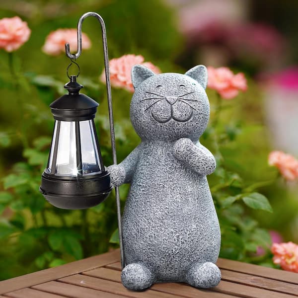 Goodeco Solar Garden Statue Cat Figurine- Garden Art with Solar