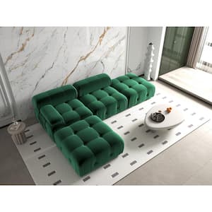 103.9 in. W Square Arm 4-piece Velvet L Shaped Free Combination Sectional Sofa with Removable Ottoman in Green