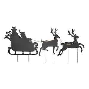 86 in. Santa in Sleigh Pulled by Deer Metal Silhouette Holiday Yard Decor