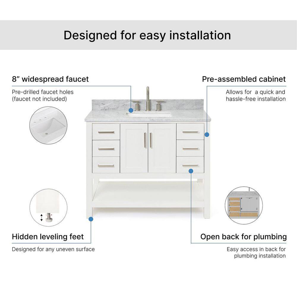 White Freestanding Vanity with Carrara Marble Countertop